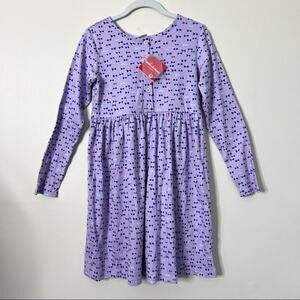 Hanna Andersson Bow Tie Long Sleeve Cotton Dress Size 150 cm Purple